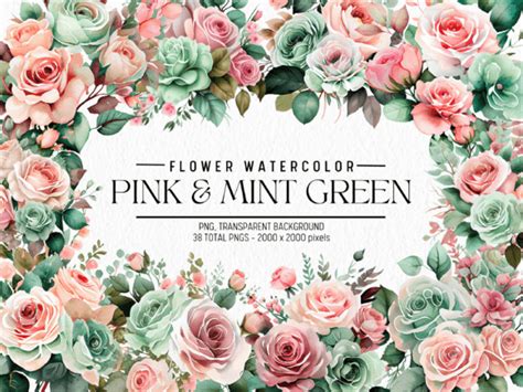 1 Pink And Mint Green Watercolor Designs Graphics