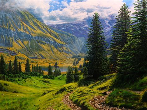 An Alpine Landscape - Oil Painting on Canvas by ak18 on DeviantArt