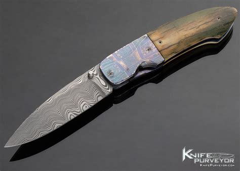 Arno Bernard Custom Knife Damasteel Blued Damascus and Mammoth Linerlock - Knife Purveyor