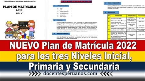 NUEVO Plan de Matrícula 2022 para los tres Niveles Inicial Primaria y