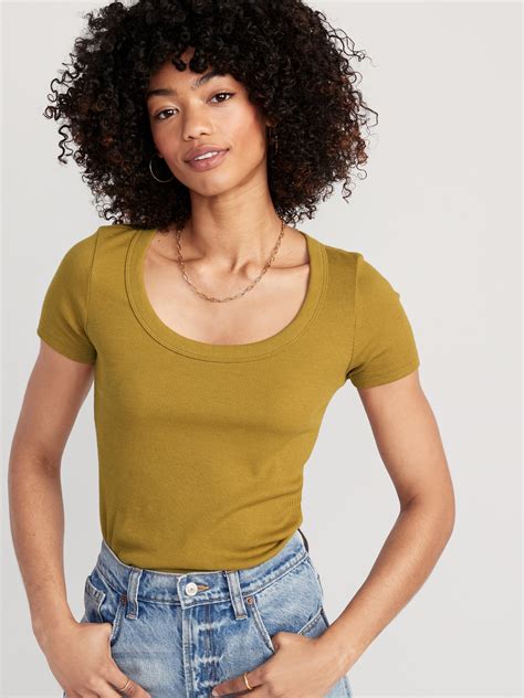 Fitted Scoop Neck Rib Knit T Shirt For Women Old Navy