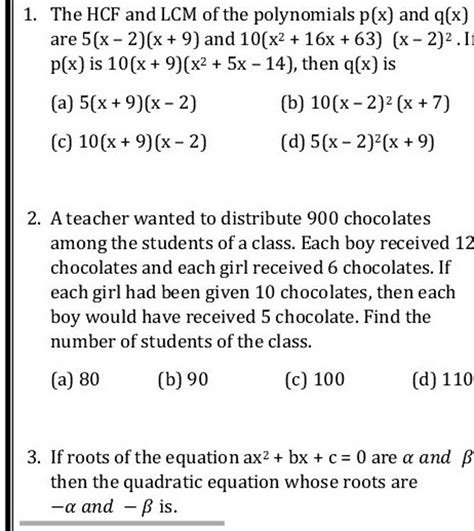 1 The HCF And LCM Of The Polynomials P X And Q X Are 5 X2 X 9 And 1