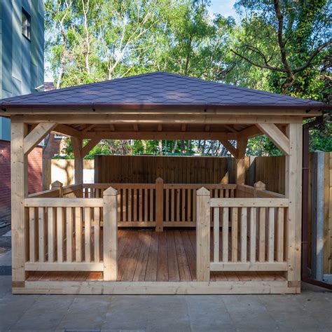 Wooden Gazebo With Siberian Larch Floor And Roof Shingles Wooden