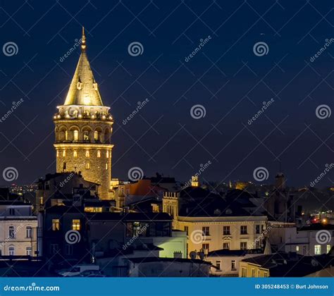 Galata Tower In Istanbul At Night Stock Image Image Of Monument