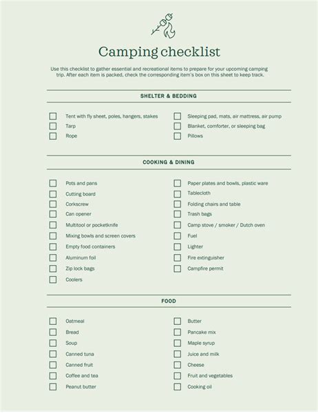 Tent camping checklist printable - aptFlex