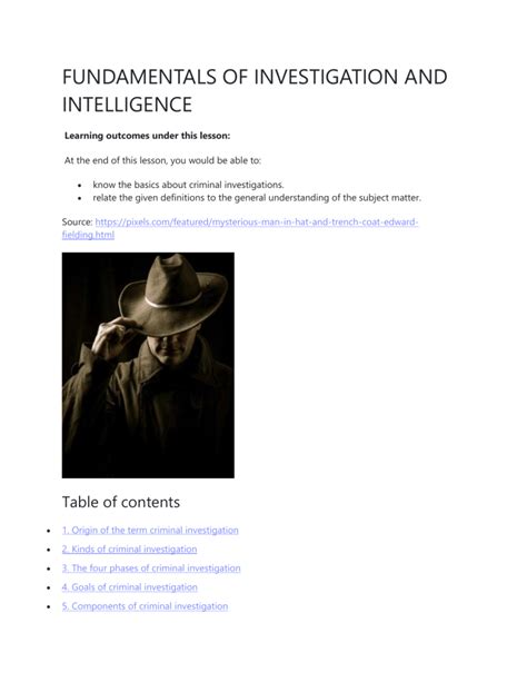 Fundamentals Of Investigation And Intelligence