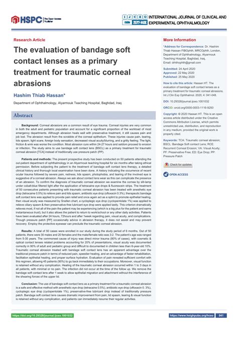 Pdf The Evaluation Of Bandage Soft Contact Lenses As A Primary