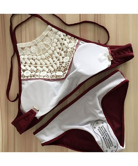 Women S Two Piece Padded Lace Bikini Set Tank Swimsuit Burgundy CK12NV08TKW