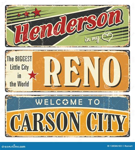 Vintage Tin Sign Collection with USA Cities. Henderson. Reno. Carson ...