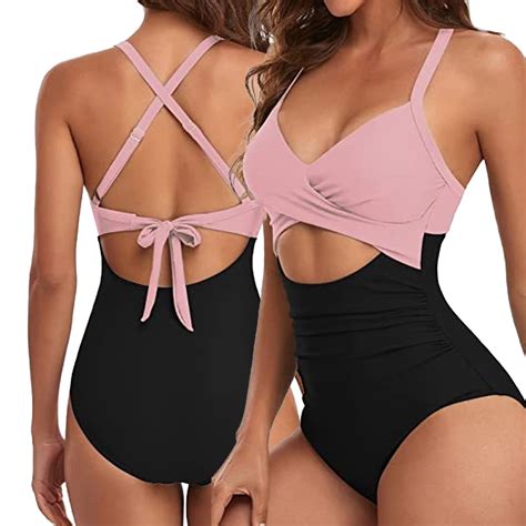 FLMEI Womens Bathing Suits One Piece Swimsuits Athletic Training Swimwear Backless Bikini