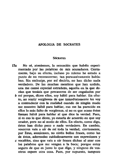 Platon Apología APOLOGtA DE SúCRATES SócRATES 17a No sé atenienses