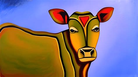 Indian Gir Cow Calf Painting · Creative Fabrica