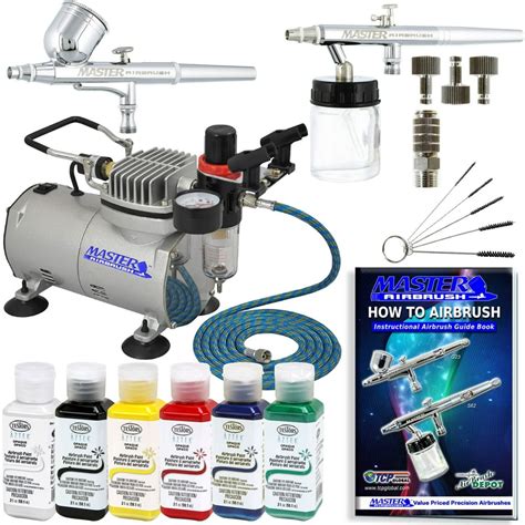 2 Airbrush System Kit W 6 Primary Testors Aztek Paint Color Set Air