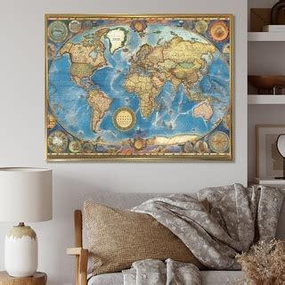 Designart "Vintage World Map II" World Map Framed Canvas Print - Bed ...