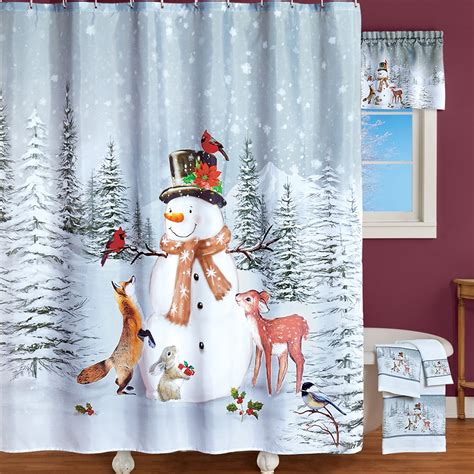 Snowman & Friends Shower Curtain with 12 Hooks | Collections Etc.