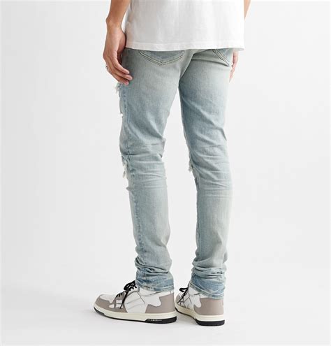 Amiri Mx Skinny Fit Distressed Leather Panelled Stretch Denim Jeans