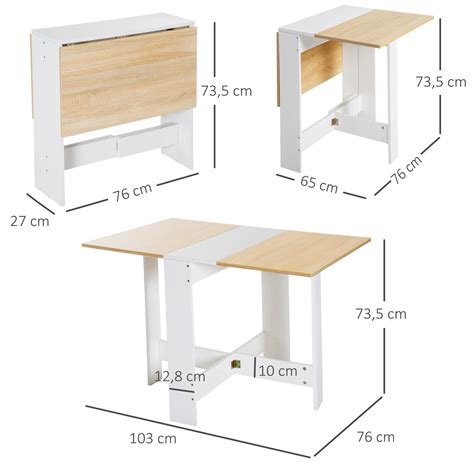 HOMCOM Table De Cuisine Pliable 103L X 76l X 74H Cm Panneaux Particules