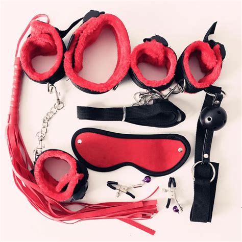 Blackredpinkpurple 7 Pcs Nylon And Plush Erotic Sex Toys For Adults Sex Handcuffs Whip Mouth