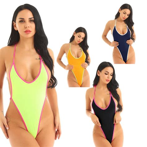 Buy Women One Piece See Through Sheer High Cut Backless Leotard Thong