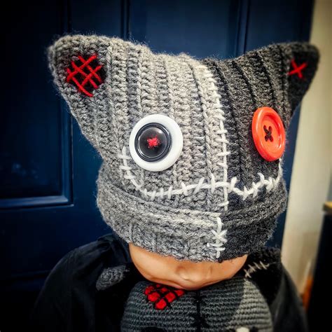 Cat Beanie Crochet Cat Beanie Crochet Pussy Cat Hat Cat Ears Hat Emo Goth Hat Halloween