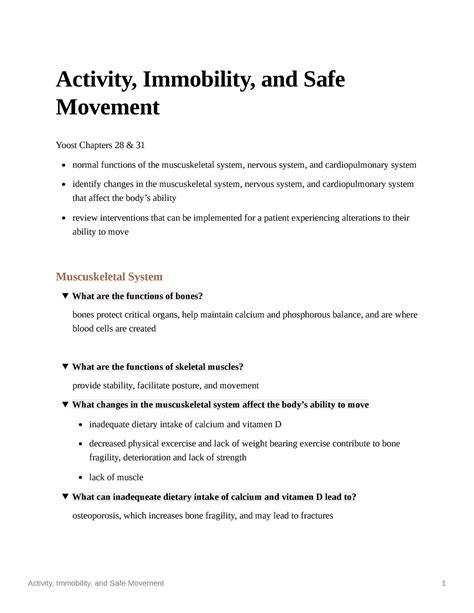 Activity Immobility And Safe Movement Activity Immobility And Safe