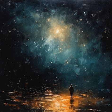 Premium Ai Image Painting Of A Person Walking In The Dark With A