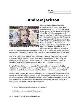 Andrew Jackson Q A Worksheet By Oasis EdTech TPT