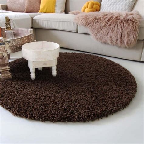 Hoogpolig Rond Vloerkleed Shaggy Royal Cm Hoogte Bruin Cm Rond