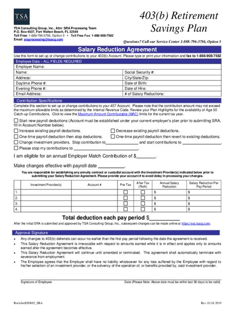 Fillable Online Srasalary Reduction Agreement B Tsa Plan