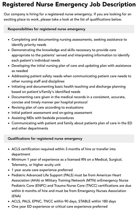 Registered Nurse Emergency Job Description Velvet Jobs