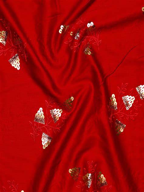 Art Tussar Silk Sequence And Threadwork Floral Design Fabric Source Fabrics