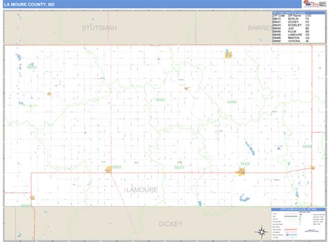 Lamoure County, North Dakota Zip Code Wall Map | Maps.com.com