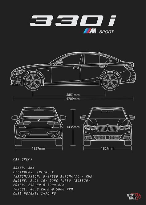 Bmw 330i M Sport G20 Blueprint Interlakes Digital Art By Interlakes Fine Art America