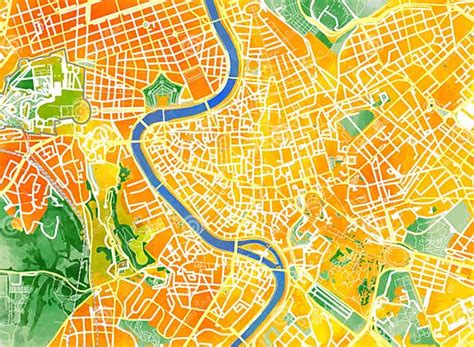 rome map drawn  hand brush roads  streets italy stock