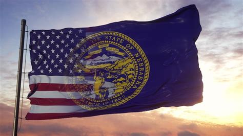 Premium Photo Nebraska And Usa Flag On Flagpole Usa And Nebraska