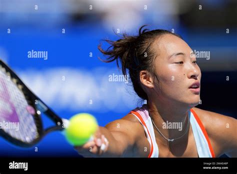 Zheng Qinwen Of China Returns A Shot Against Liudmila Samsonova Of