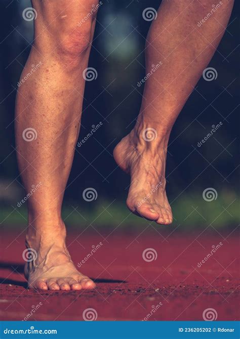 Naked Tired Legs Of Working Woman Saved Time For Evening Fitness Run Stock Photo Image Of