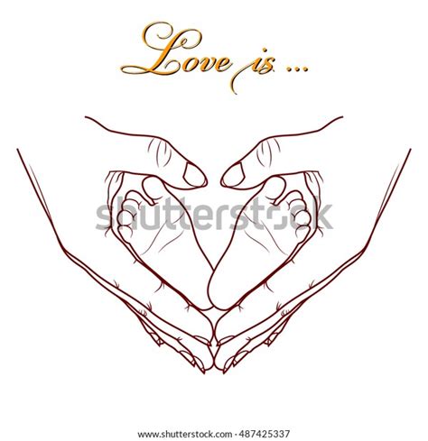 Baby Feet Hands Mom Hand Drawing Stock Vector Royalty Free 487425337