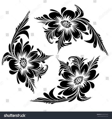 Vector Black White Flowers Stock Vector Royalty Free 303574325