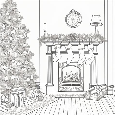 Christmas Fireplace Colouring Pages