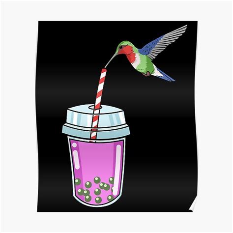 Bubble Tea Gift Women Bird Pink Boba Tea Gift Hummingbird Poster For