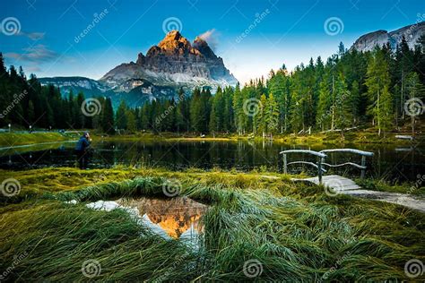 Majestic Landscape Of Dolomites Antorno Lake With Famous Dolomites