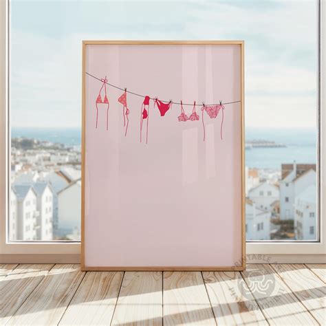 Bikini Wall Art Pink Clothes Line Print Beach Wall Art Coastal