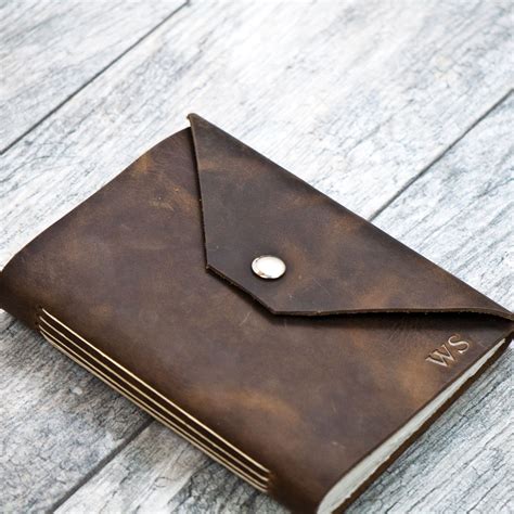 Rustic Brown Personalized Leather Journal With Initials Name Date