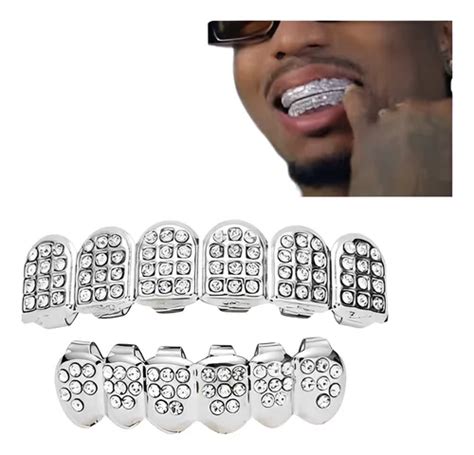 Grillz Dentes Banhado A Prata Cravejado Zirc Nia Diamante