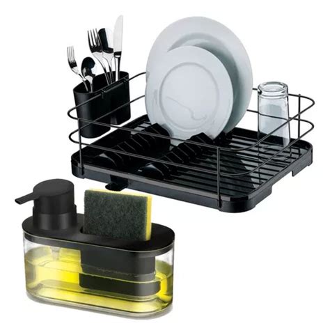 Kit Cozinha Pia Escorredor Dispenser P Detergente Preto Mercadolivre