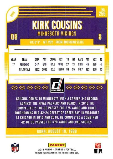 Donruss Press Proof Blue Kirk Cousins Vikings Nm Mt Ebay