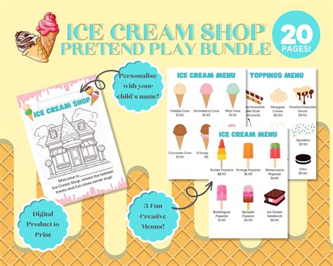 Ice Cream Shop Printable Set For Dramatic Play Learning Fun Pretend