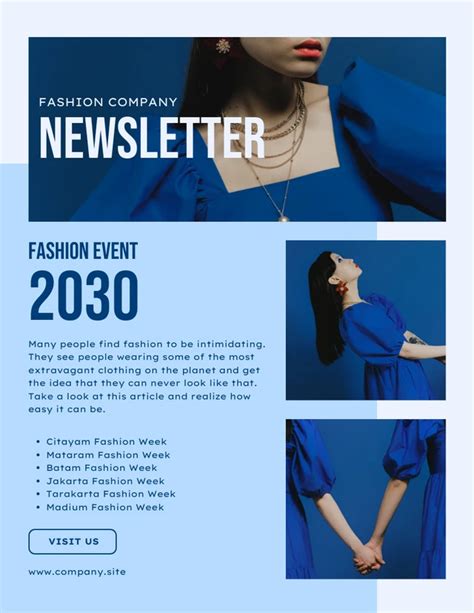 Blue Monochrome Modern Fashion Company Newsletter Template Venngage