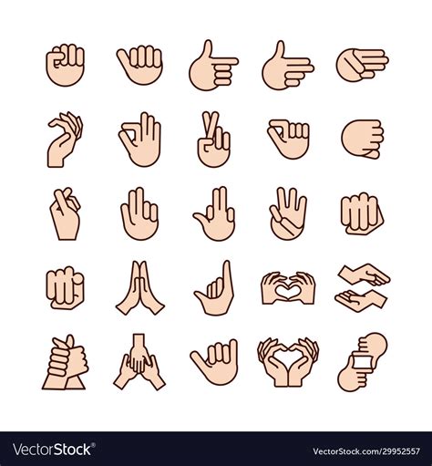 Bundle Hands Signals Line And Fill Style Icon Vector Image